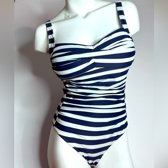 Nordstrom NipTuck Ruched Multi Fit Cup Joanne Striped Tummy Control Swimsuit 6 - Picture 6 of 16